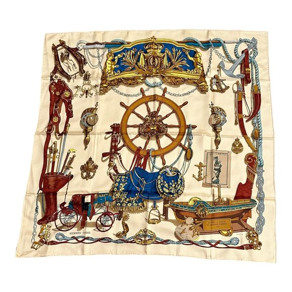 Authentic RARE! Hermes Tan Musee Museum Vintage 90cm Silk Scarf - Picture 1 of 6